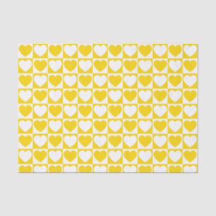 Golden Yellow and White Checkered With Hearts Tissue Paper