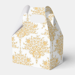 Golden Yellow and White Floral Damask Favour Box