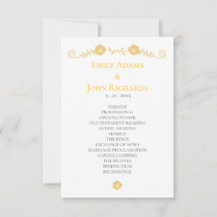 Golden Yellow and White Floral Wedding Program
