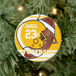 Golden Yellow and White Football Ceramic Tree Decoration