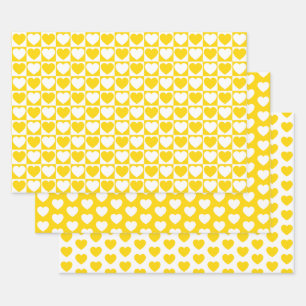 Golden Yellow and White Hearts Wrapping Paper Sheet