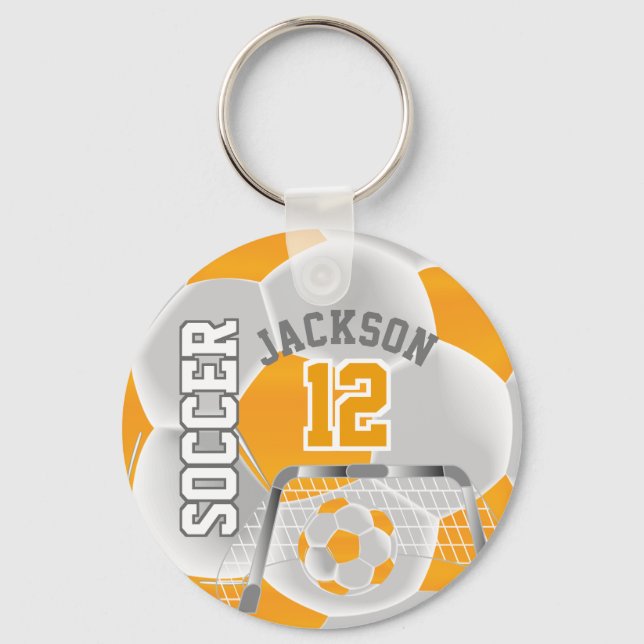 Golden Yellow and White Soccer ⚽ Ball  Sport Key Ring (Front)