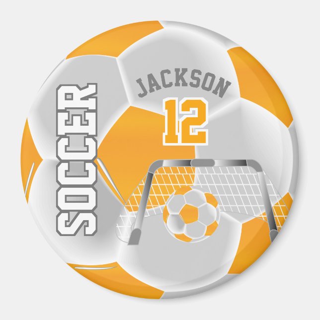 Golden Yellow and White Soccer / Futbol Magnet (Front)