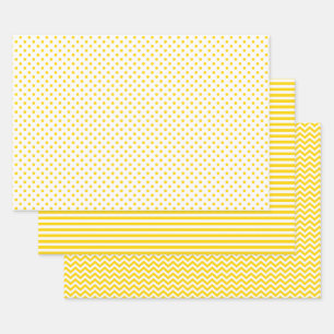 Golden Yellow and White Stripes Chevron Polka Dots Wrapping Paper Sheet
