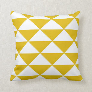 Golden Yellow and White Triangles Cushion
