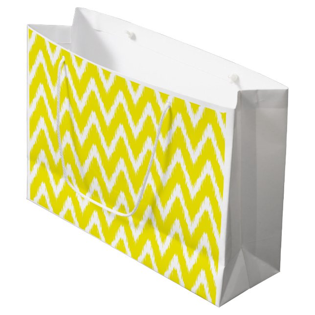 Golden Yellow Asian Moods Ikat Chevrons Large Gift Bag (Front Angled)