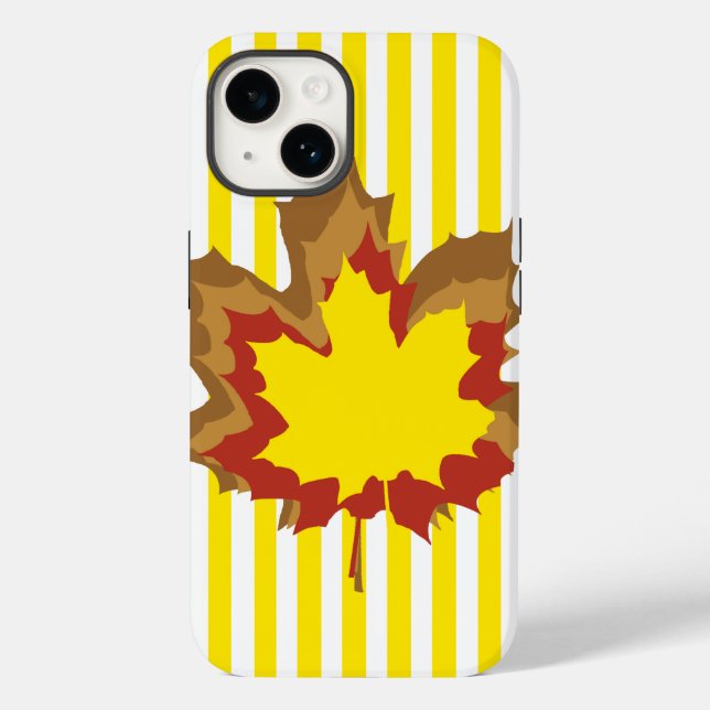 Golden Yellow Autumnal Stripes with Leaves Case-Mate iPhone Case (Back)