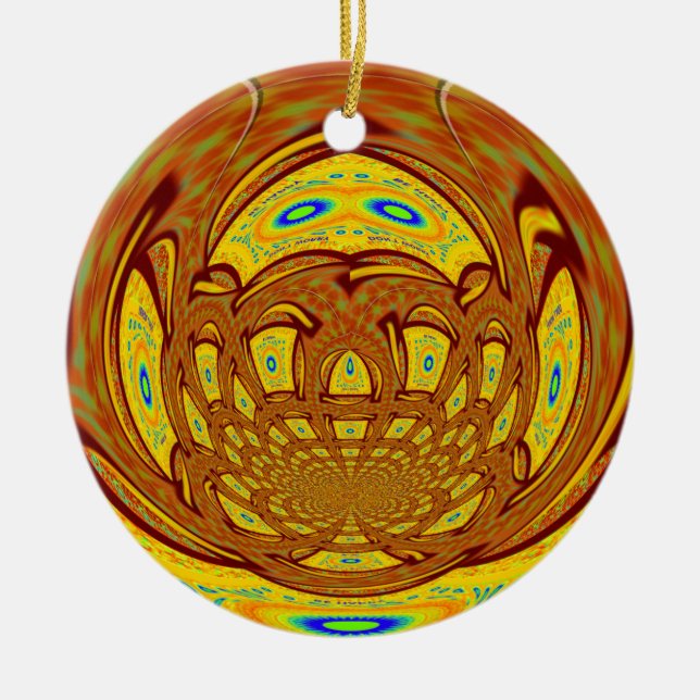 Golden Yellow Baseball Glove Art Print Ceramic Tree Decoration (Front)