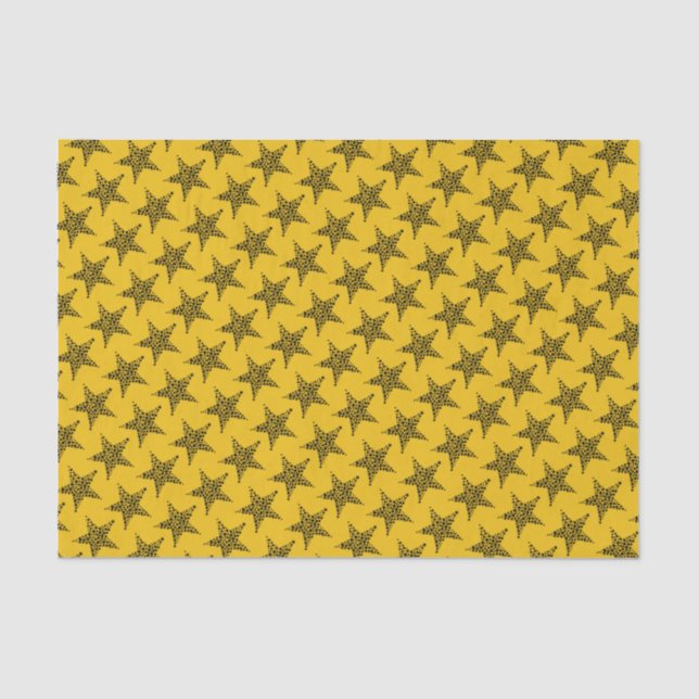 Golden Yellow Black Stars Tissue Paper (Front)