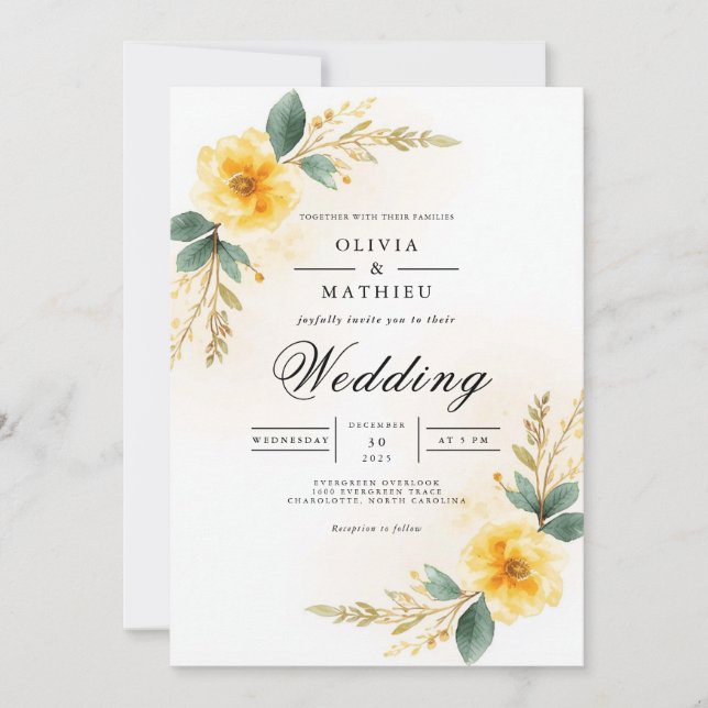 Golden Yellow Blossom Arch Wedding Invitation (Front)