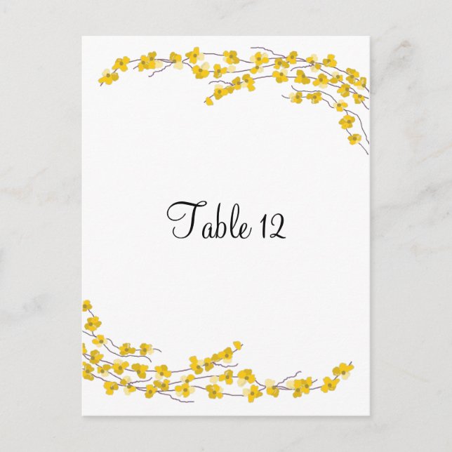 Golden Yellow Blossoms Table Seating Card (Front)
