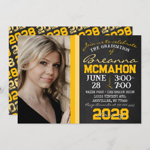 Golden Yellow Chalkboard Graduation Photo Invitation