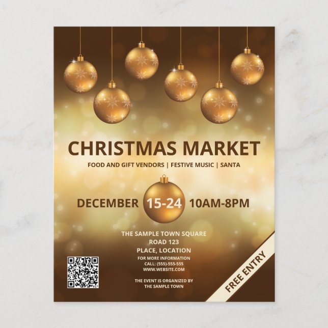 Golden Yellow Christmas Baubles - Christmas Market Flyer (Front)