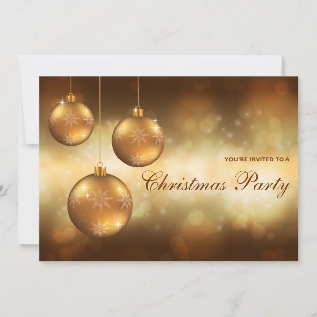 Golden Yellow Christmas Baubles Christmas Party Invitation (Front)