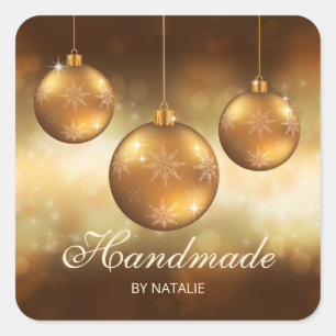 Golden Yellow Christmas Baubles - Handmade - Square Sticker