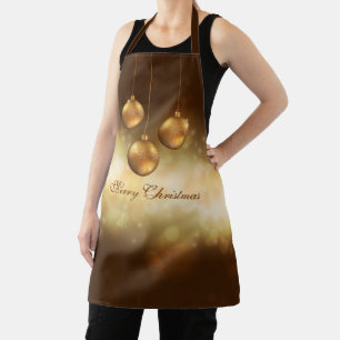 Golden Yellow Christmas Baubles On Yellow Bokeh Apron