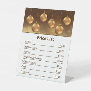 Golden Yellow Christmas Baubles Price List Pedestal Sign