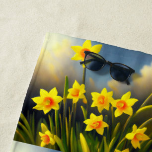 Golden Yellow Daffodil Temptations,  Beach Towel