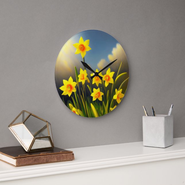 Golden Yellow Daffodil Temptations,  Large Clock (Office)