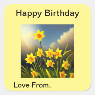 Golden Yellow Daffodil Temptations, Square Sticker