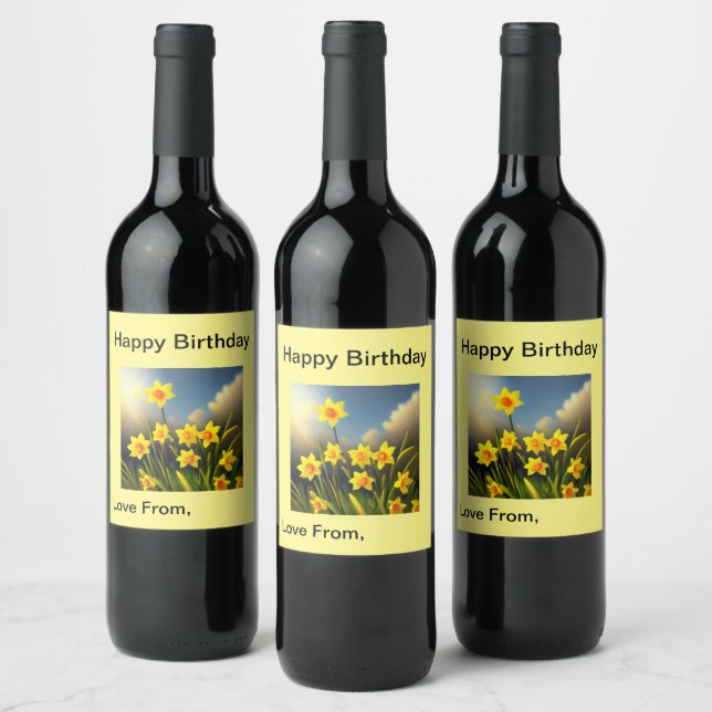 Golden Yellow Daffodil Temptations,  Wine Label (Bottles)