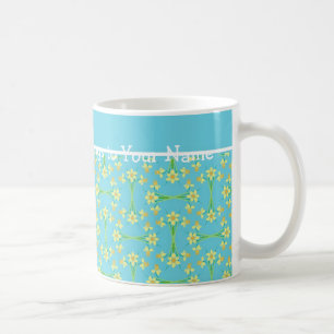 Golden Yellow Daffodils Pattern on Sky Blue Coffee Mug