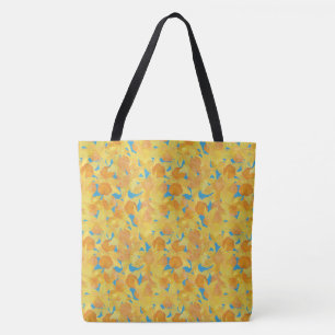 Golden Yellow Daffodils Watercolour Pattern, Blue Tote Bag