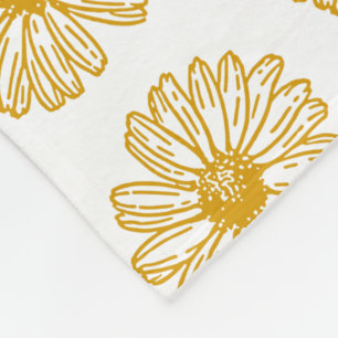 Golden Yellow Daisies Print, Daisy Floral Pattern Fleece Blanket