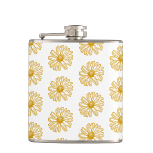 Golden Yellow Daisies Print, Daisy Floral Pattern Hip Flask