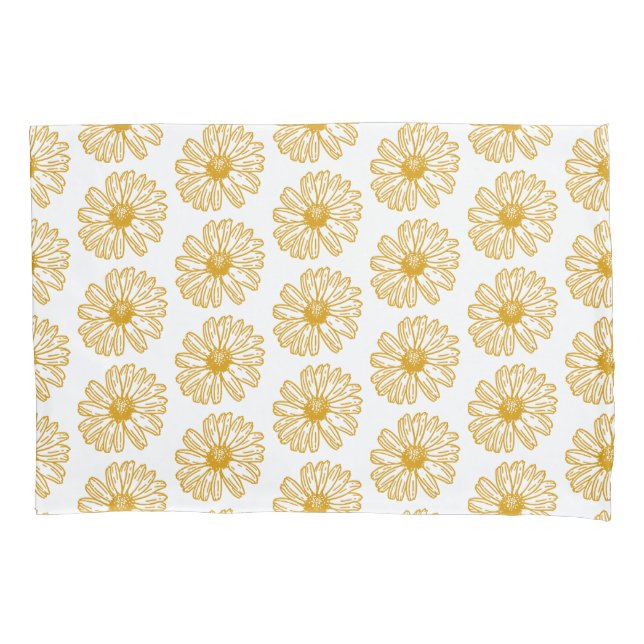 Golden Yellow Daisies Print, Daisy Floral Pattern Pillowcase (Front)