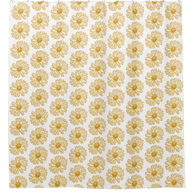 Golden Yellow Daisies Print, Daisy Floral Pattern Shower Curtain (Front)