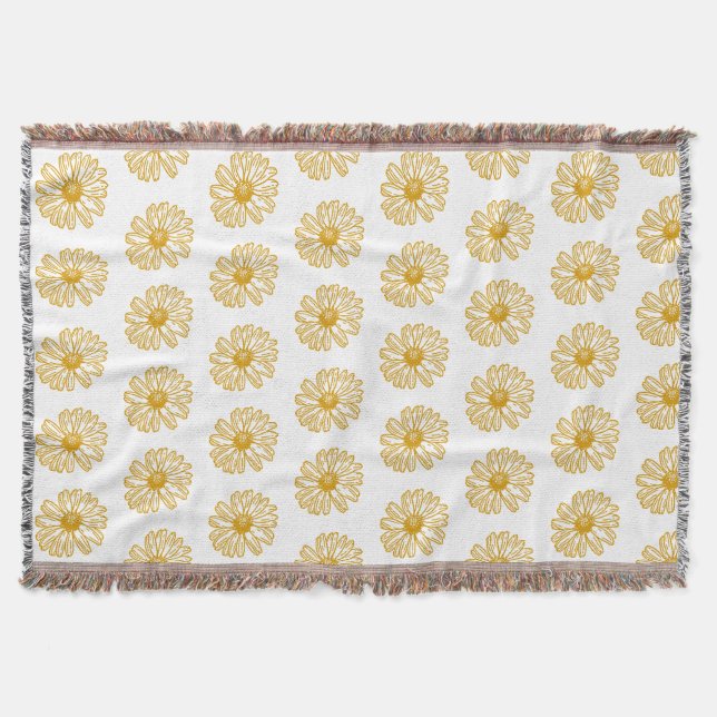 Golden Yellow Daisies Print, Daisy Floral Pattern Throw Blanket (Front)