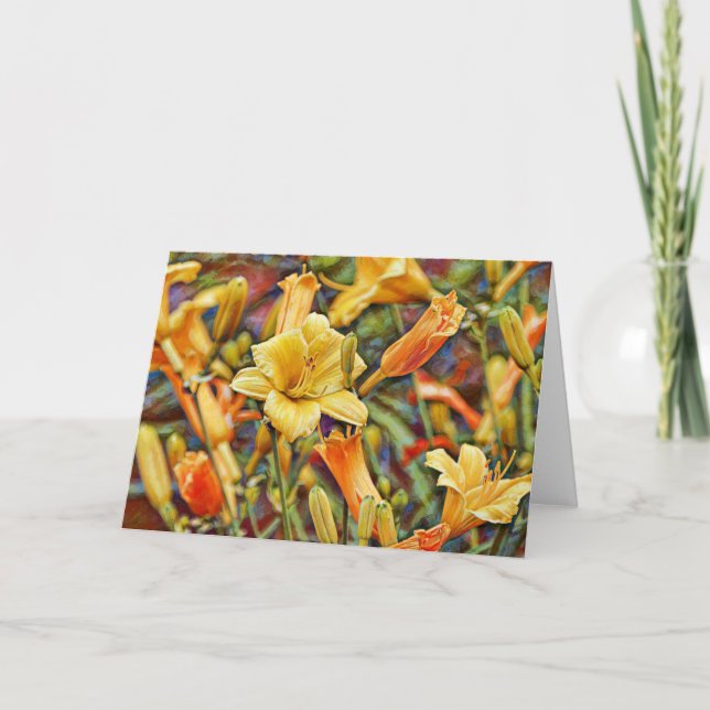Golden Yellow Day Lily Garden Art Note Card (Front)