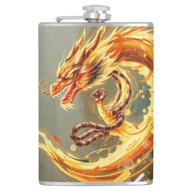 Golden Yellow Dragon Hip Flask (Front)