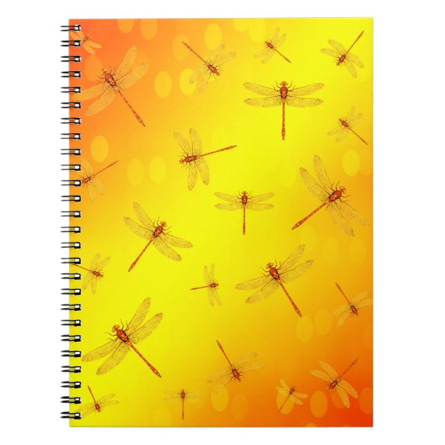 Golden Yellow Dragonflies Flying, Notebook (Front)
