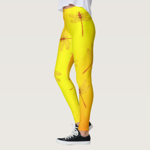 Golden Yellow Dragonfly Pattern,   Leggings