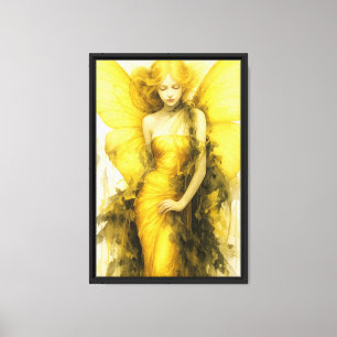 Golden Yellow Fairy Canvas Art for Dreamy Decor