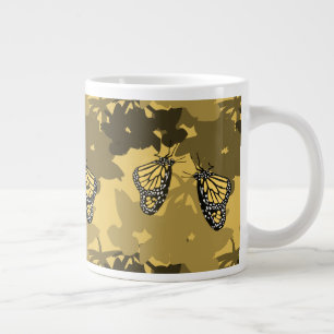Golden Yellow Feeding Monarch Butterfly Pair Large Coffee Mug