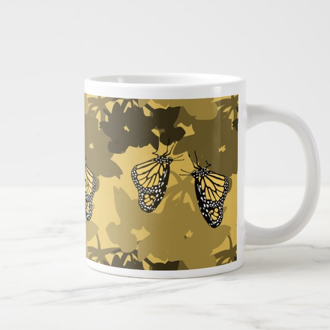 Golden Yellow Feeding Monarch Butterfly Pair Large Coffee Mug (Right)