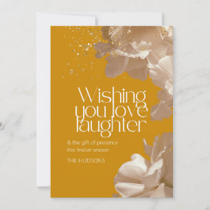 Golden Yellow Festive Season Gold Floral  Holiday Card