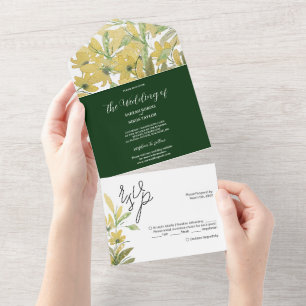 Golden Yellow Field Flowers Watercolor Art All In One Invitation