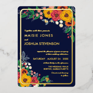 Golden Yellow Floral Navy Boho Bouquet Gold