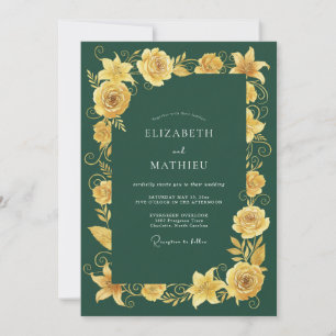 Golden Yellow Floral Romance Wedding Invitation
