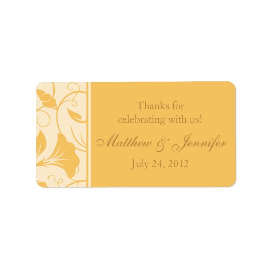 Golden Yellow Floral Thank You Wedding Favour Address Label