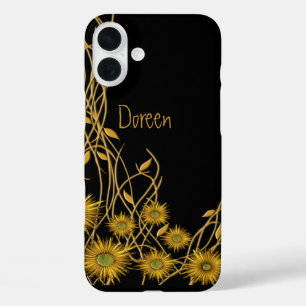 Golden Yellow Floral Vine Abstract Artwork Custom iPhone 16 Plus Case