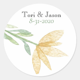 Golden Yellow Floral Wedding Classic Round Sticker