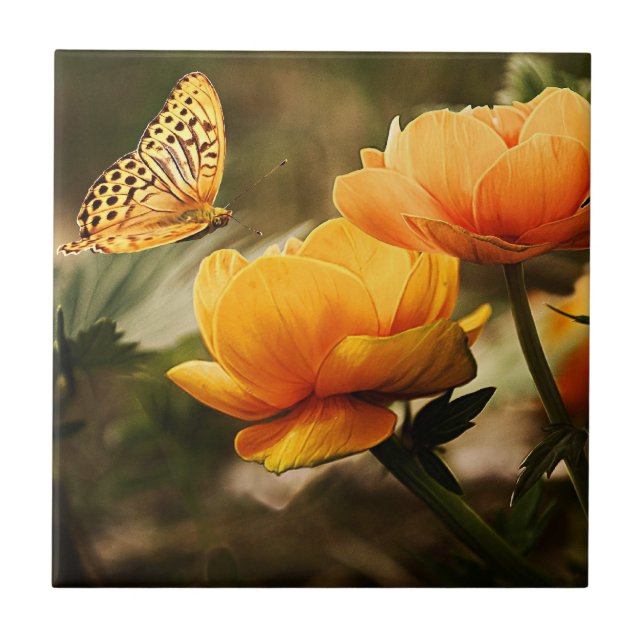 Golden yellow flowers and butterfly tile (Front)