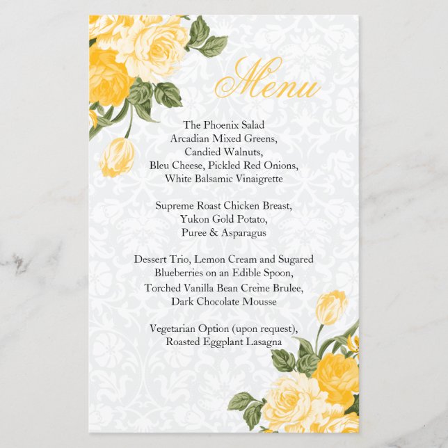 Golden Yellow Flowers Wedding - Menu (Front)