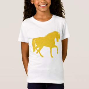 Golden Yellow Glitter Horse Girls T-shirt