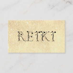 *~* Golden Yellow Glitter  REIKI Ivy Typography Business Card